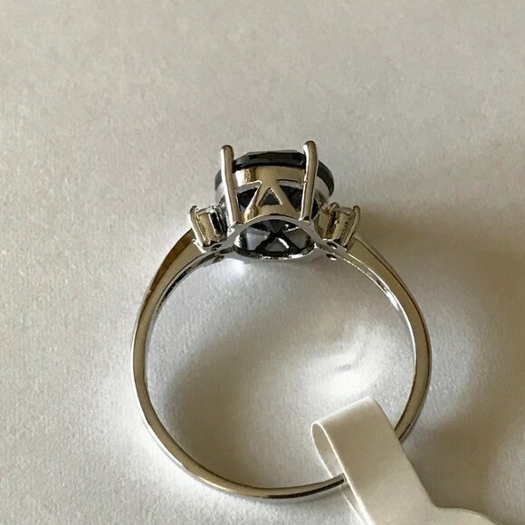 Black Cubic Zirconia Cocktail Ring Size 9 11 Silver RhodiumPlated Simulated Onyx - Picture 7 of 11